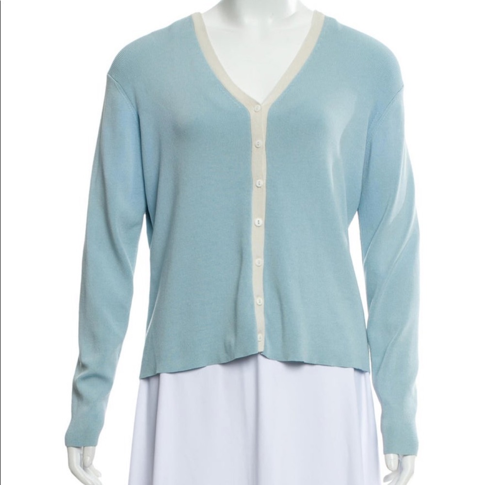 Neiman Marcus Silk Rib Cardigan Baby Blue